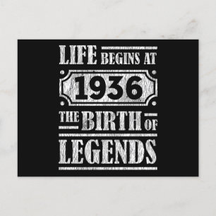 Life Begins 1936 The Birth Of Legend 85th Birthday Postcard
