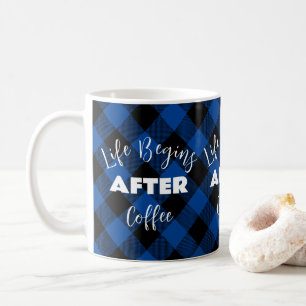 Life Begins After Coffee Chequered Pattern Coffee Mug