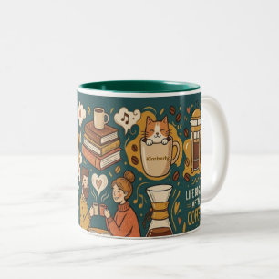 Life Begins After Coffee Custom Name Two-Tone Coffee Mug