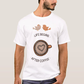 Life Begins After Coffee Cute Lovebirds Graphic T-Shirt