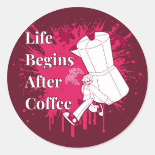 Life Begins After Coffee Moka Pot Art Classic Round Sticker