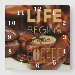 Life Begins after Coffee Square Wall Clock
