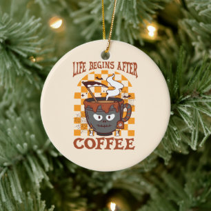 Life Begins After Coffee – Witchy Halloween Ceramic Ornament