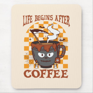 Life Begins After Coffee – Witchy Halloween Mouse Pad