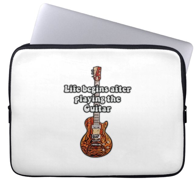 Life begins after playing the guitar. retro colour laptop sleeve (Front)