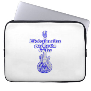 Life begins after playing the guitar. vintage blue laptop sleeve