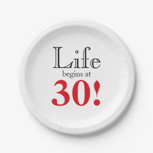 Life begins at 30 cherry red and black cool retro paper plate