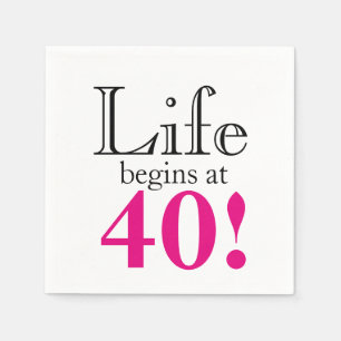 Life begins at 40 pink black retro graphic napkin