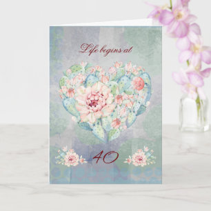 Life Begins at 40 Watercolor Cactus Card