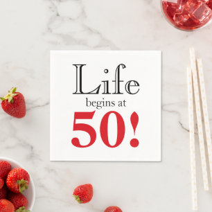 Life begins at 50 cherry red and black retro cool  napkin