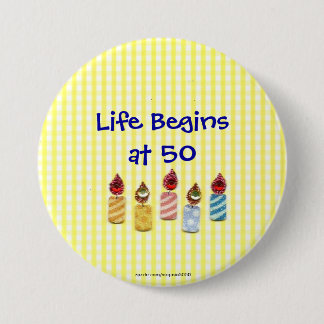 "Life Begins at 50" Colourful Birthday Candles Pin
