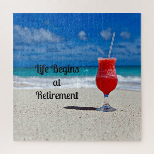 Life Begins at Retirement--Frosty Drink on Beach, Jigsaw Puzzle