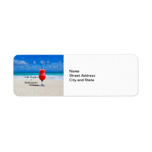 Life Begins at Retirement, frosty drink on beach Return Address Label