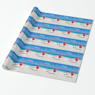 Life Begins at Retirement--frosty drink on beach Wrapping Paper