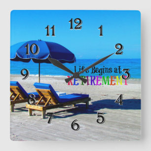 Life Begins at Retirement Square Wall Clock