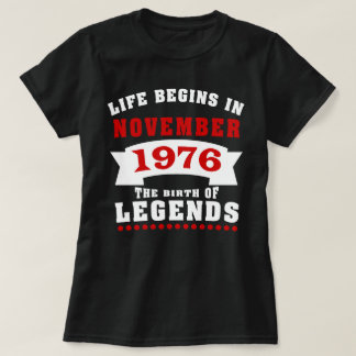 Life Begins November 1976 Birthday T-Shirt