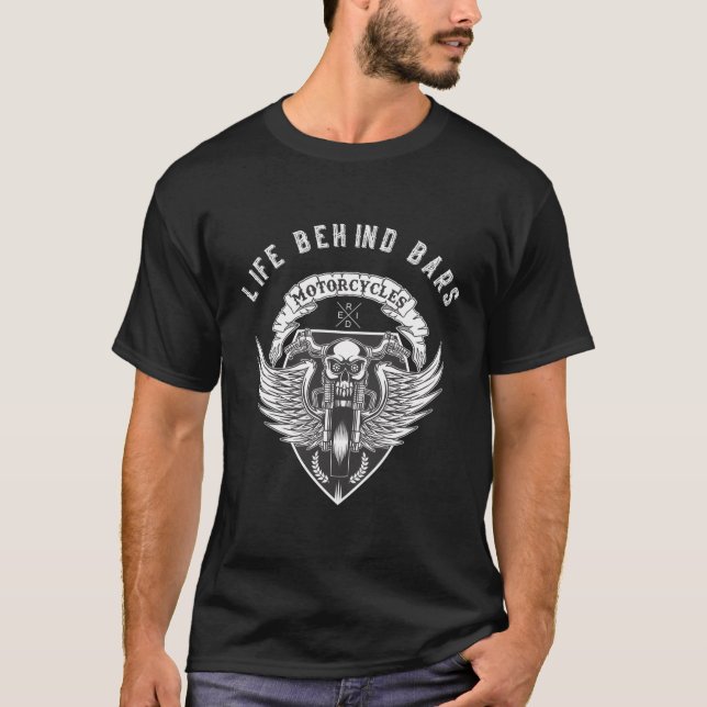 Life Behind Bars Motorcycle Skull On Back T-Shirt (Front)
