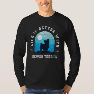 Life Better Biewer Terrier Vintage Blue Dog Mom Da T-Shirt