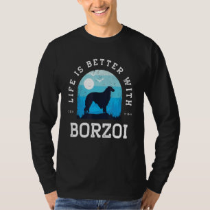 Life Better Borzoi Vintage Blue Dog Mum Dad T-Shirt