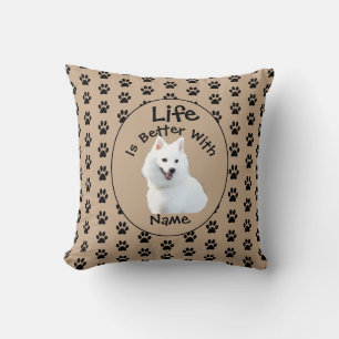 Life Better Dog Japanese Spitz Add Name Your Photo Cushion
