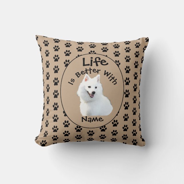 Life Better Dog Japanese Spitz Add Name Your Photo Cushion (Front)