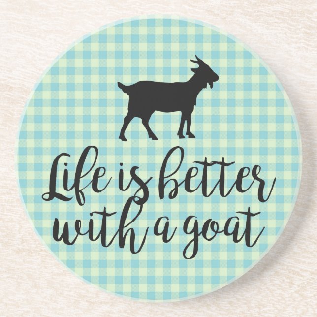 Life Better With Goat Blue Country Plaid   Coaster (Front)