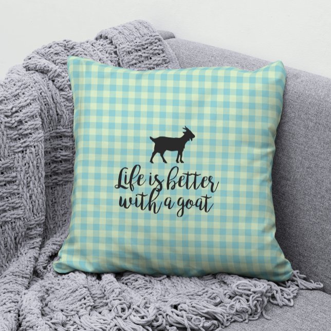 Life Better With Goat Blue Country Plaid  Cushion (Creator Uploaded)