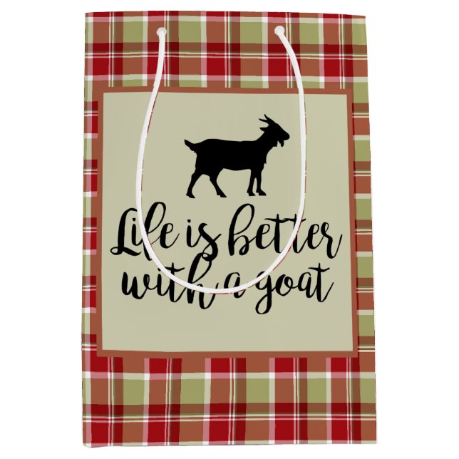 Life Better With Goat Plaid  Medium Gift Bag (Front)