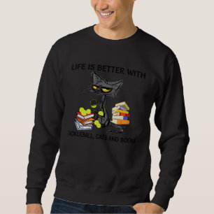 Life Better With Pickleball Black Cats Books Kitte Sweatshirt