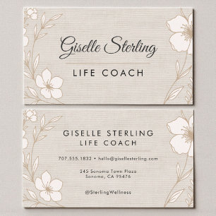 Life Coach Botanical Flowers Floral Linen Business Card