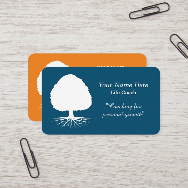 Life coach business card template with tree logo (Front/Back In Situ)