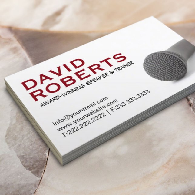 Life Coach Public Speaker Bold Text & Microphone Business Card (Creator Uploaded)