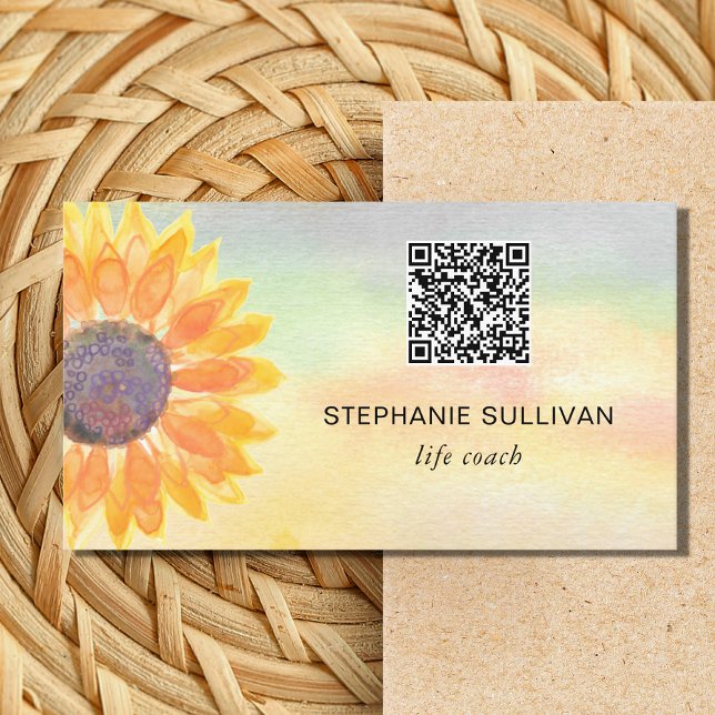 Life Coach QR Code Botanical Watercolor Business Card (Creator Uploaded)
