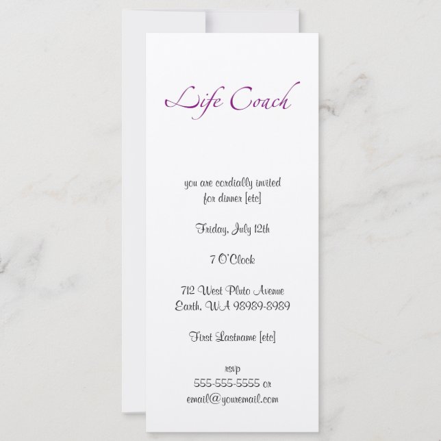 Life Coach Text Swash Invitation (Front)