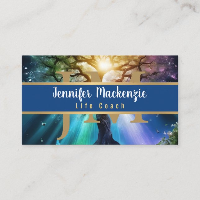 Life Coach Therapist Rainbow Tree of Life Business Card (Front)