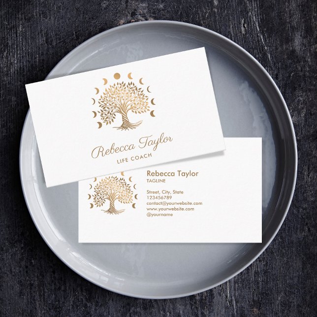 life coach tree of life therapist yoga moon phases business card (Creator Uploaded)