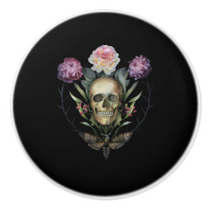 Life & Death - Skull, Botanical Flowers, Deaths Ceramic Knob