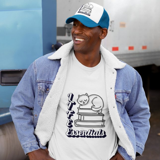 LIFE Essentials Word Art | Books & Cats Lovers T-Shirt (Creator Uploaded)