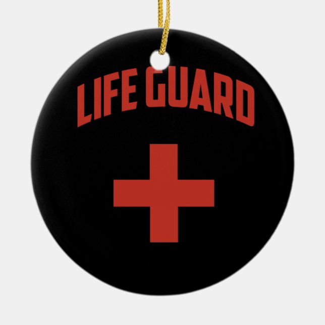 Life Guard - White With Red Cross Ceramic Ornament (Front)