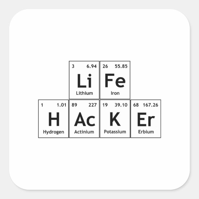 LiFe HAcKEr Chemistry Elements Periodic Table Word Square Sticker (Front)