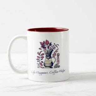 Life Happens, Coffee Helps Botanical Pour Over Two-Tone Coffee Mug