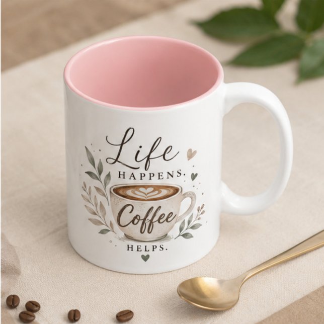 Life happens. Coffee helps Two-Tone Coffee Mug (Creator Uploaded)