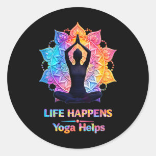 Life Happens Yoga Helps Meditating Yoga Mandala Lo Classic Round Sticker