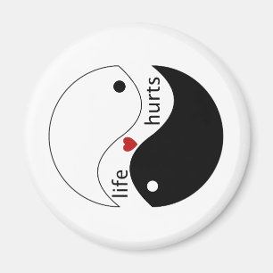 Life hurts, heart, yin-yang Balanced Forces Quote Magnet