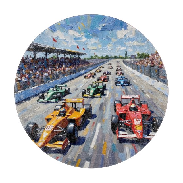 Life in Motion – Indy Car Racing Oil Painting Cutting Board (Front)