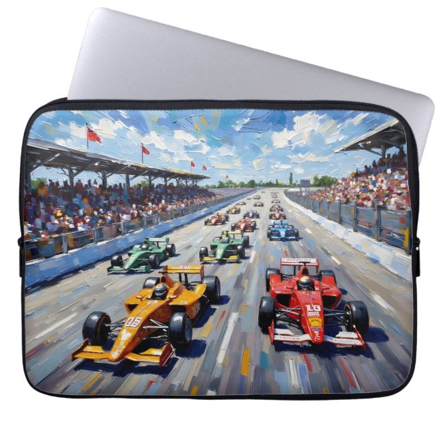 Life in Motion – Indy Car Racing Oil Painting Laptop Sleeve (Front)
