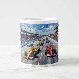 Life in Motion – Indy Car Racing Oil Painting Large Coffee Mug