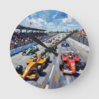 Life in Motion – Indy Car Racing Oil Painting Round Clock