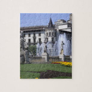 Life in Spain the beautiful Plaza Cataluna with Jigsaw Puzzle