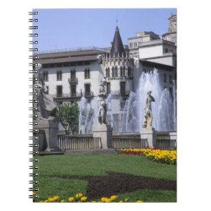 Life in Spain the beautiful Plaza Cataluna with Notebook